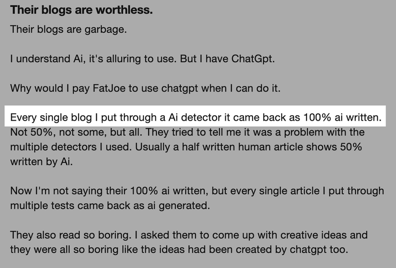 Fatjoe poor review on Trustpilot