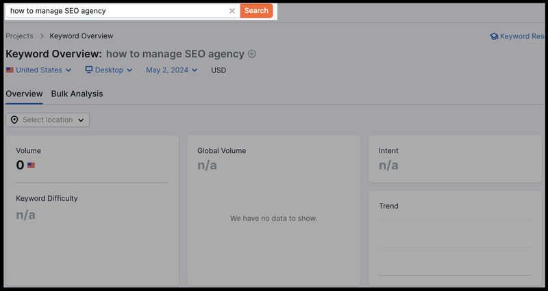How to manage SEO agency - search volume in Semrush
