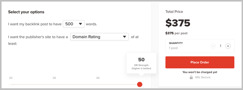 The HOTH pricing for a DR 50 link