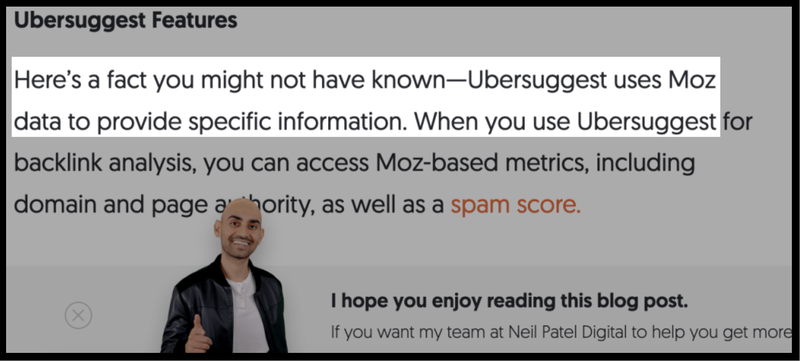 Ubersuggest uses Moz API